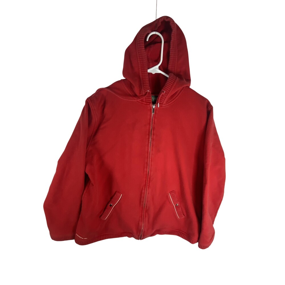 Lauren Ralph Lauren Hoodie Womens Large Red Full Zip Knit Jacket Logo Pockets